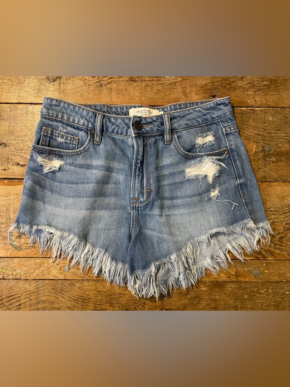 Light Blue Distressed Denim Shorts with Frayed Hem